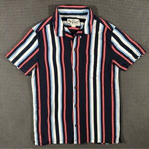 Aeropostale Resort Shirt Men’s Small Blue Red White Striped Button Front Rayon